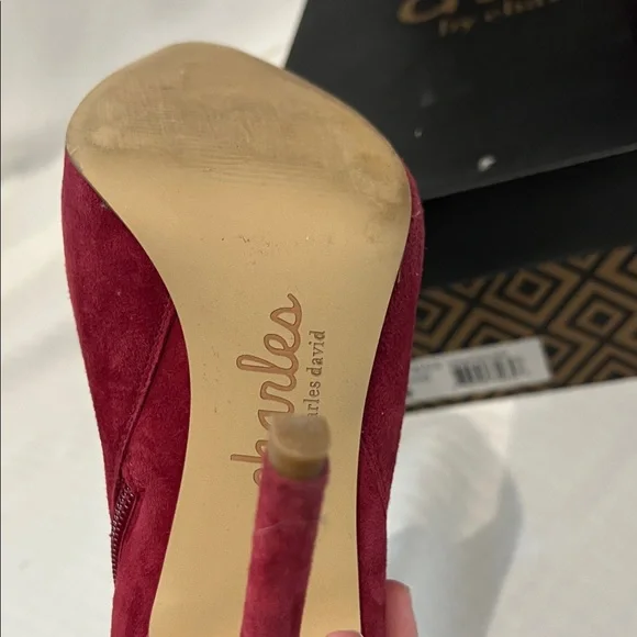 Charles by Charles Davis Scarlet Suede Heeled Boots - Picture 7 of 8